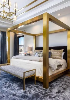 Golden Metal Beds: Kensington King Bed with Tufted Headboard