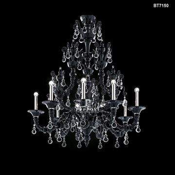 Modern 9-Light Black Glass Chandelier with Clear Crystal LED for Dining Room and Foyer