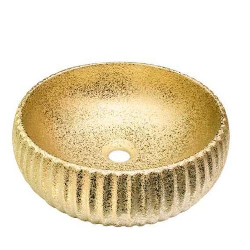 Lavabo de cerámica de moda redonda de arte dorado