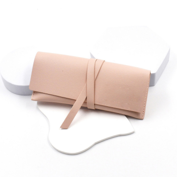 Ready Stock Pink PU Leather Eyeglasses Case with Strap Closure