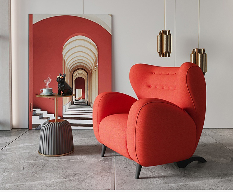 Modern design leisure chair high quality fabric Sofa Red Shape Lounge Accent Wool Creative Living Room Chair