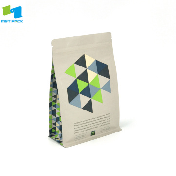 100% Bio Compostable Standing Up Box Bottom Pouch Coffee Pose med glidelås