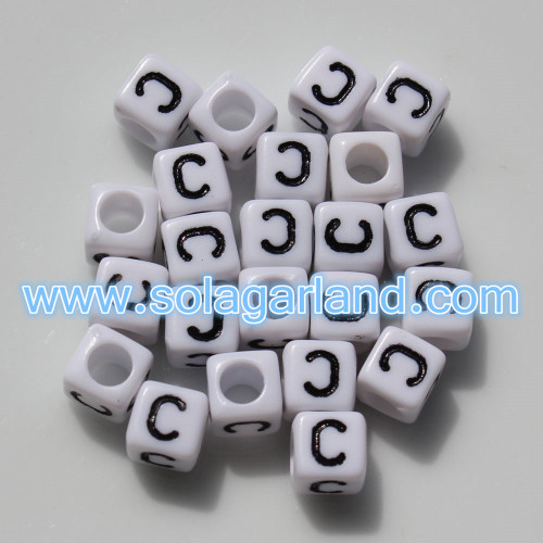 4x7mm Acrylic Individual Alphabet Letter Square Cube Beads A-Z