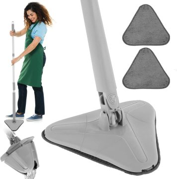 Professional Triangle Window Washer with Self-Squeegee, Plastic Handle and Replaceable Cloth for Glass Cleaning