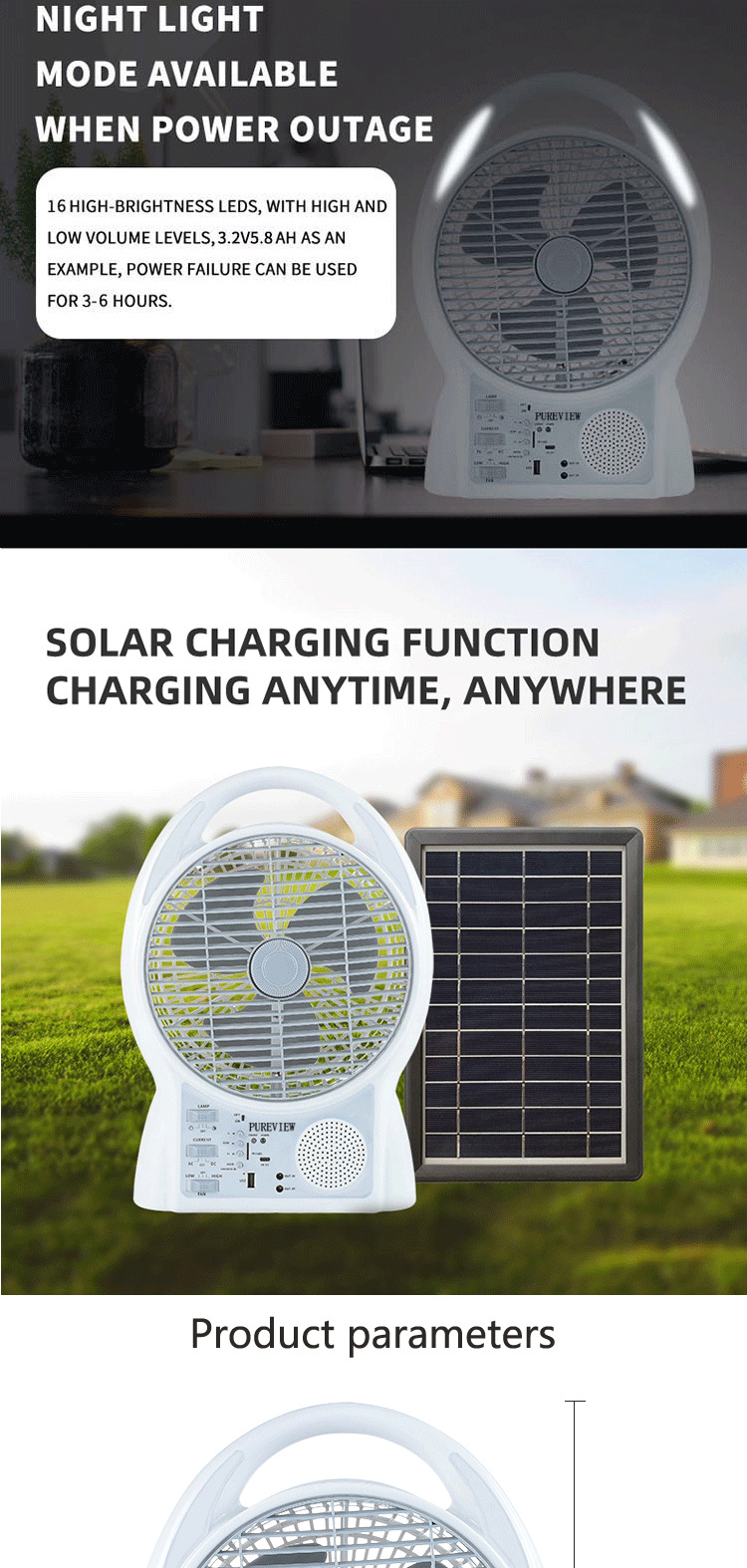 solar rechargeable fan