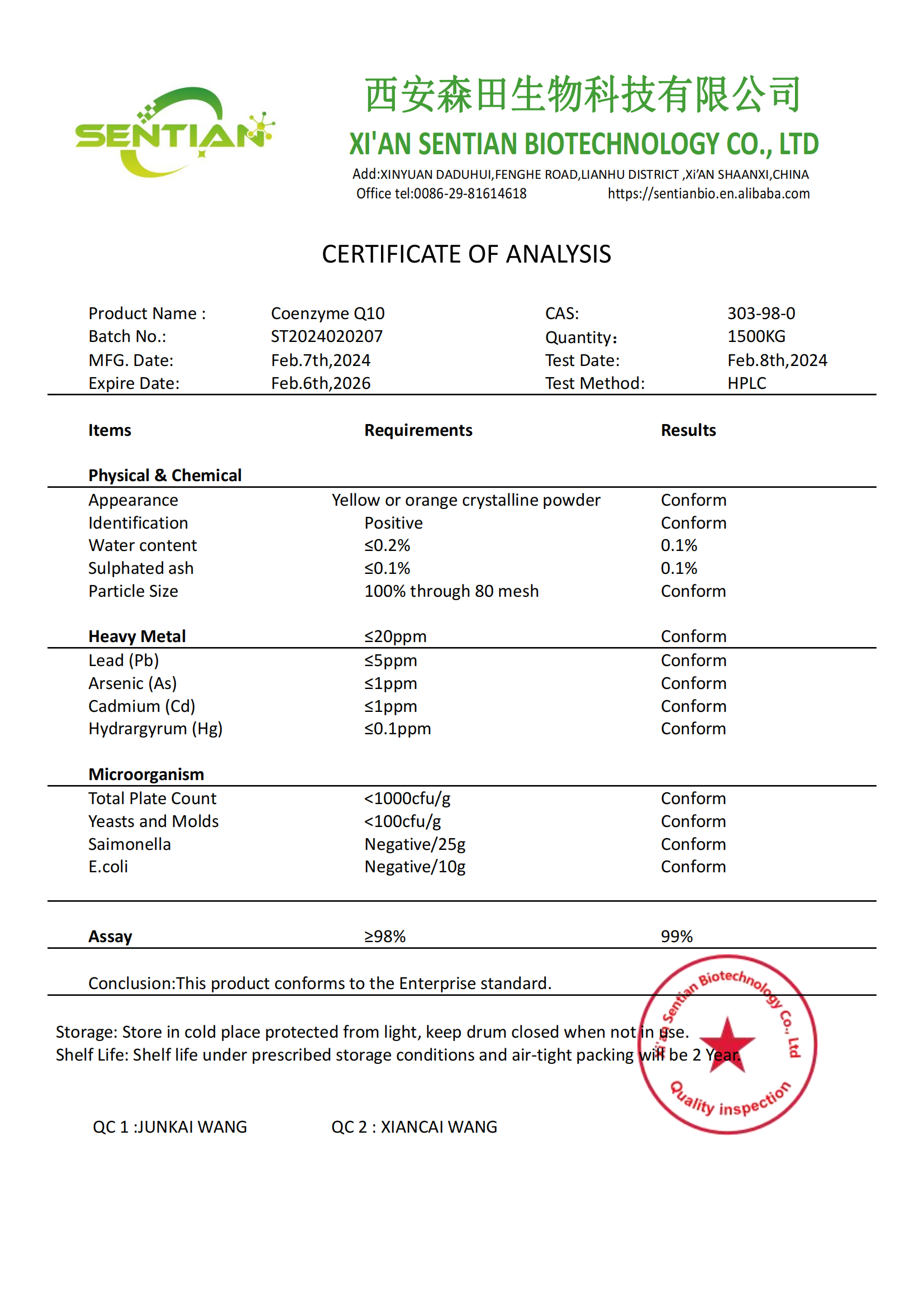 COA of Coenzyme Q10 98%