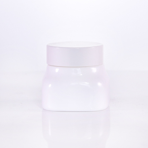 Square shape glass cream jar with white caps