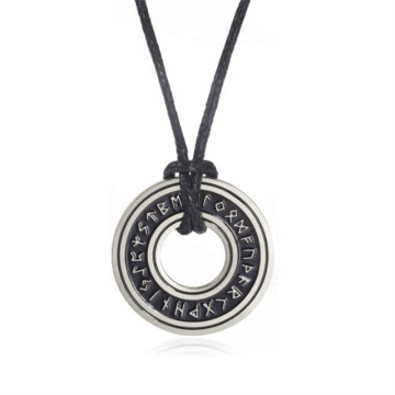 Vintage Men's Stainless Steel Wax Leather Cord Chain Viking Pendant