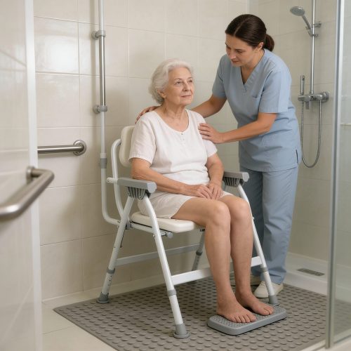 Almofadas para pés antiderrapantes assento em forma de U cadeira de banho dobrável