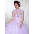 فستان حفلة موسيقية Quinceanera تول مع الرباط، ذوي الياقات العالية، مطرز