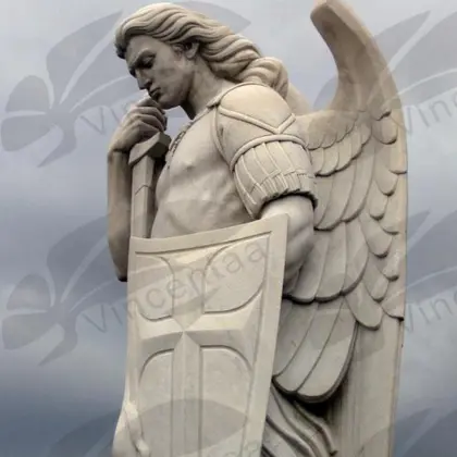 outdoor garden decoration stone carving marble saint michael statue