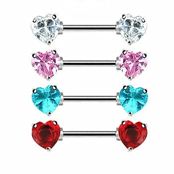 Straight Barbell Gem Heart Front-facing Ends