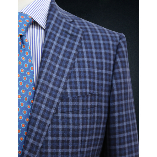 Dark Blue Plaid Blazer with Notch Lapel