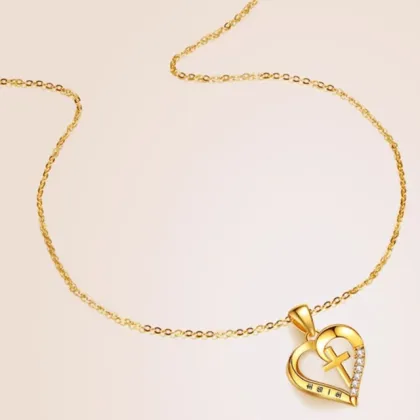 S925 Silver Cross Necklace - Heart-Shaped Clavicle Chain for Women