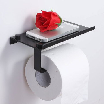 Black Wall Mounted Toilet Paper Holder Tissue Holder Mobile Phone Bathroom Paper Roll Rack Wall Mount Bathroom Product