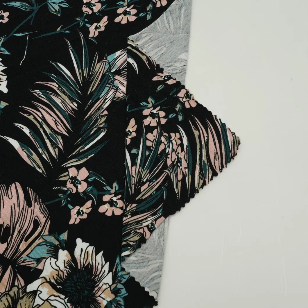 Aop Viscose ผ้าสแปนเด็กซ์ซิงเกิลเจอร์ซีย์พิมพ์ลาย