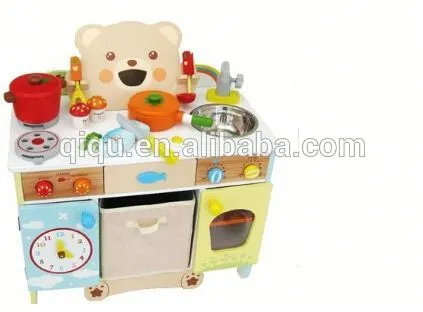 2015 New designed high quality multifunctional Promotion Kid Pretend Play Wooden Toy Kitchen QQ-MT002