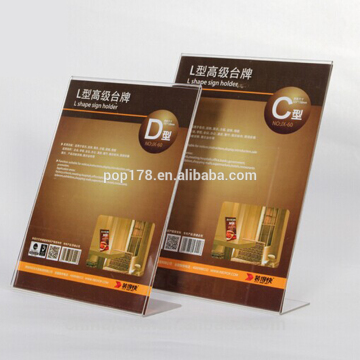 Customized Clear Acrylic Table L Shape Acrylic Desk Sign Holder