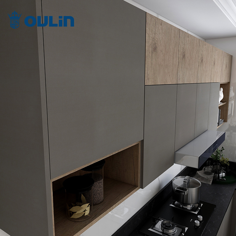 Modern minimalist gray kitchen solid wood kitchen cabinet