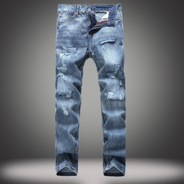 Men's Light Blue Torn Jeans Clothing