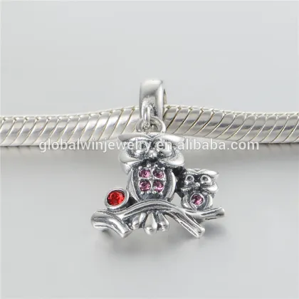 925 Silver Pendant Family Owl Charms Antique CZ Pendant