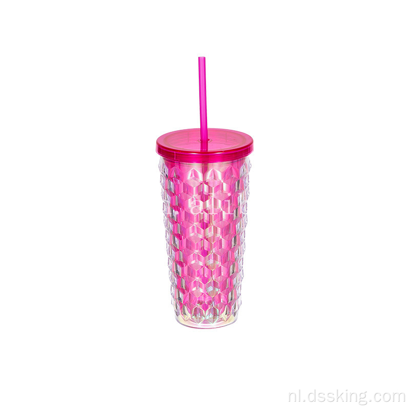 18 oz dubbele geglazuurde plastic beker diamant gesneden sippy cup maïs mok