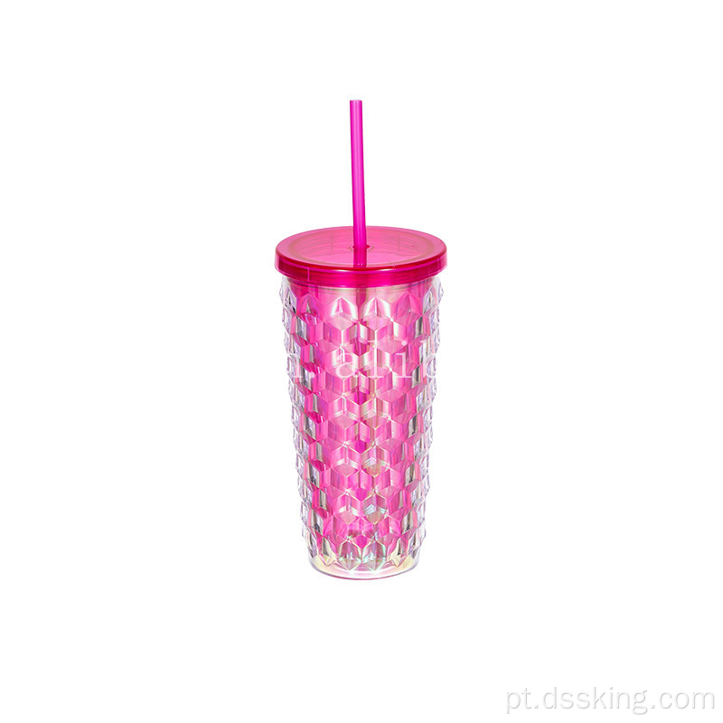 18 onças de copo de copo de plástico duplo com copo de copo com canudinho