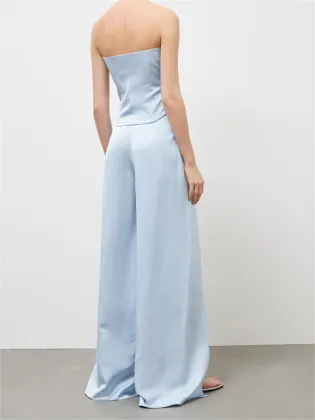 Tencel One line Neck Top Split Pants Set