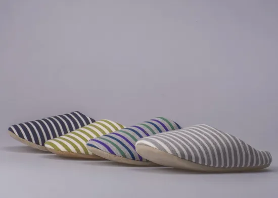 Black Grey Textile Stripe Womens House Soft Slippers Indoor Slippers