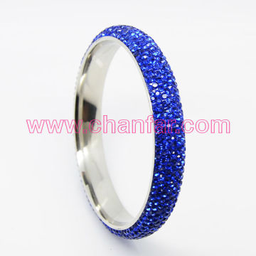 Newest Blue Crystal Stainless Steel Bangles,7Rows Crystal Stainless Steel Bangle For Woman
