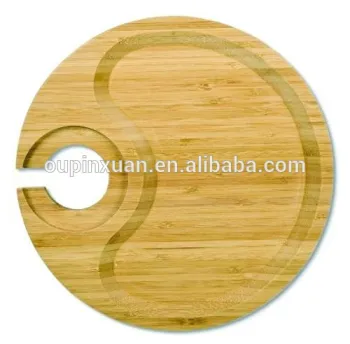 Round Party Plate with Built-in Stemware Holder Bamboo Red Wine Glass Holder Plate food tray