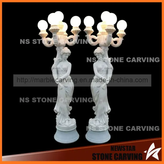 White Marble Natural Stone Road Lights Statues Street Lamp