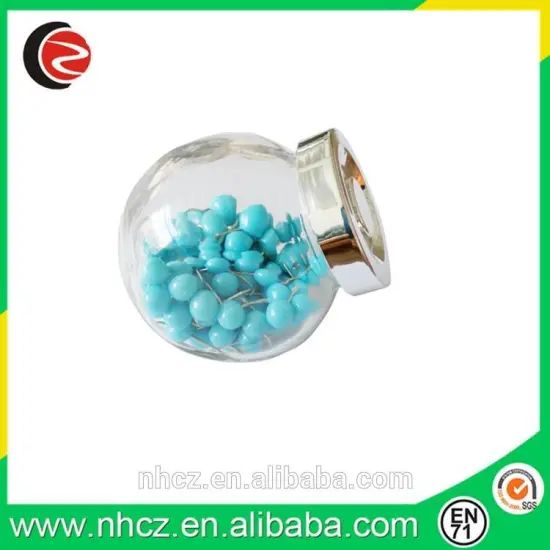 Blue Round Pin in Glass Bottle