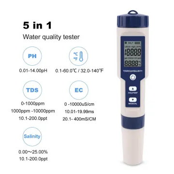Digital Multi-Function Water Quality Tester for Aquariums - TDS/EC/PH/Salinity/Temperature