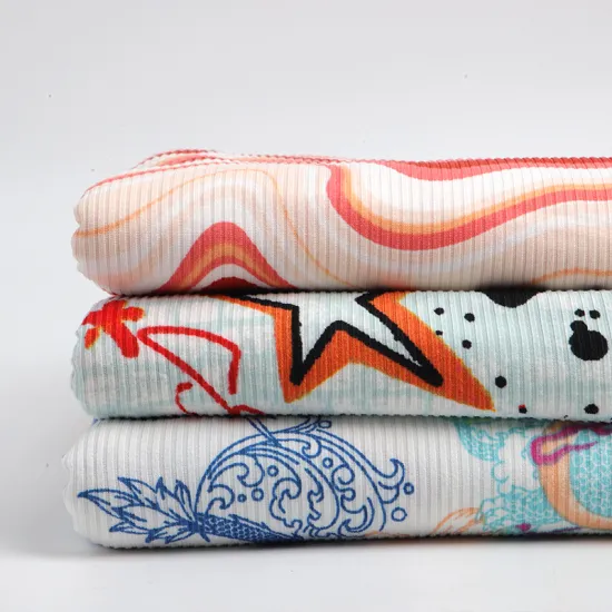 Custom Print Stretch Knitted Rib Velvet Fabric