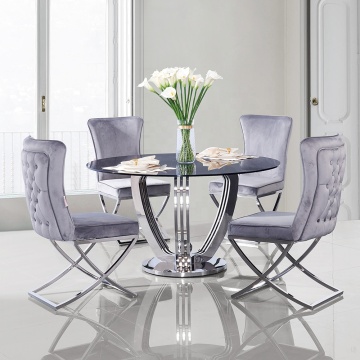 Tavolo da pranzo rotondo moderno in vetro con set di specchi