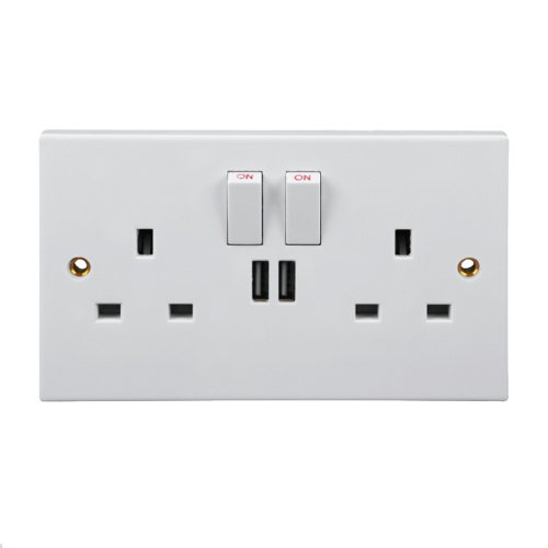 2 Gang 13A Switched Socket With USB