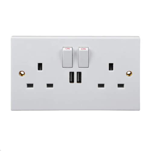 2 Gang 13A Switched Socket med USB