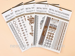 Metallic flash temporary tattoo temporary gold foil silver tattoo mixed color
