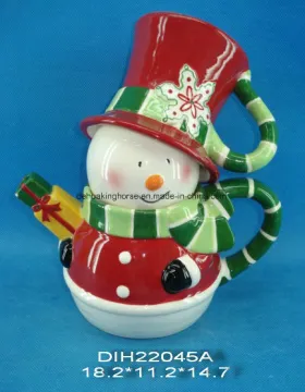 Hand-Painted Ceramic Snowman Teapot with Mug Set