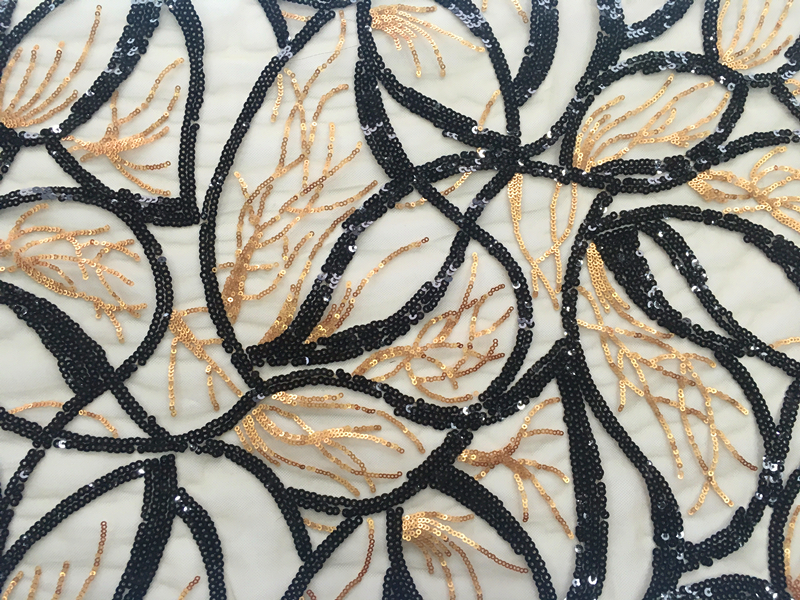 Black Gold Geometry Sequin Fabric