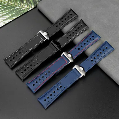 22mm Luxury Blue Calf Leather Watch Strap for Tag-Heuer
