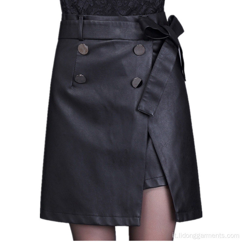 Donne Sexy PU Leather Leather A-Line Vent Skirt