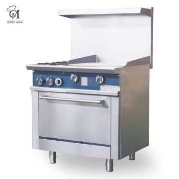 Commercial 4 Burner Gas Stove with Oven and Electronic Ignition - Chefmax CN;GUA Freestanding