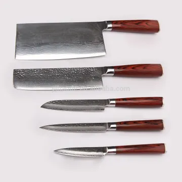 Damascus kitchen knife set 5pcs wooden handle vg10 damascus knife