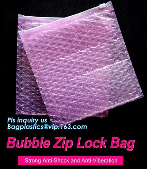 Pink PE Bubble Zipper Bag, Eco Friendly Slider Zip Lock Bubble Bag, Opaque Silver Holographic Bubble Zipper Lock Bag