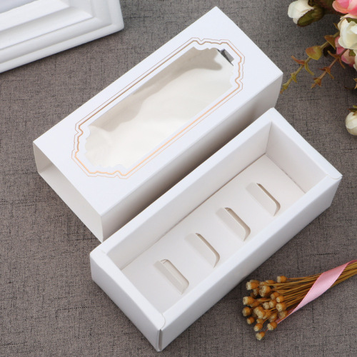 Janela clara personalizada Cinco caixas brancas de embalagens de macaron