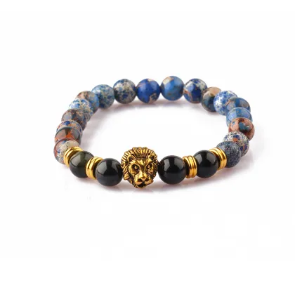 Wholesale jewelry red imperial jasper stone beads bracelet lion bracelet for fashion accessories