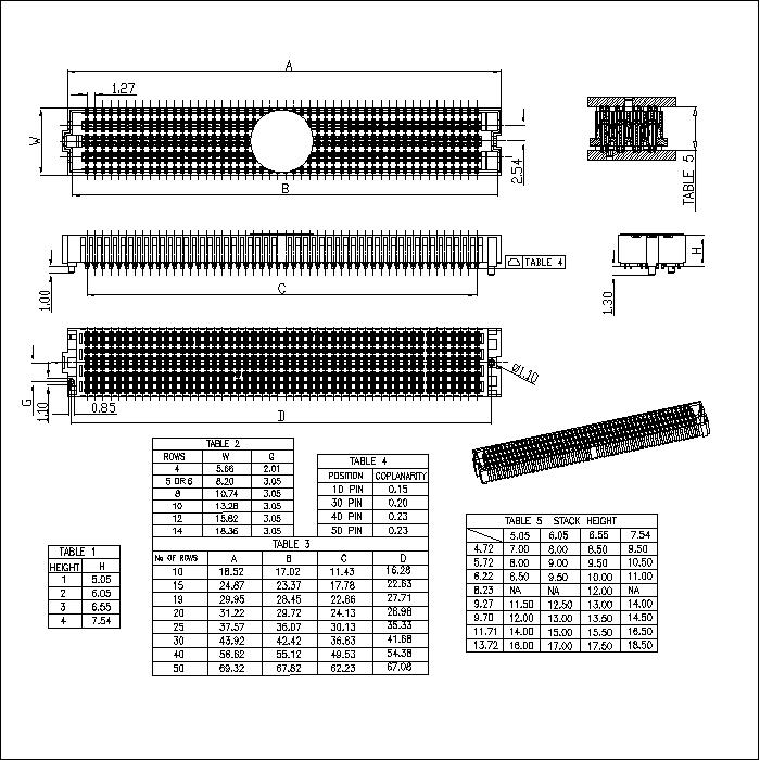 BB1.27-FXXXXXBX05 1.27 Board To Board Female Socket Connector