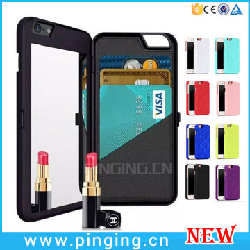 Fashion Cosmetic Mirror Card Slot Wallet Makeup Phone Case for Apple iPhone 6/6 Plus